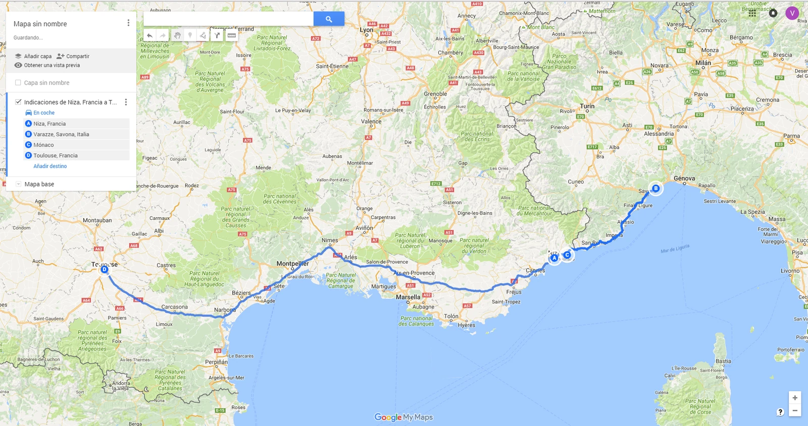 Mapa original de la etapa 8: Varazze, Niza, Mónaco, Toulouse